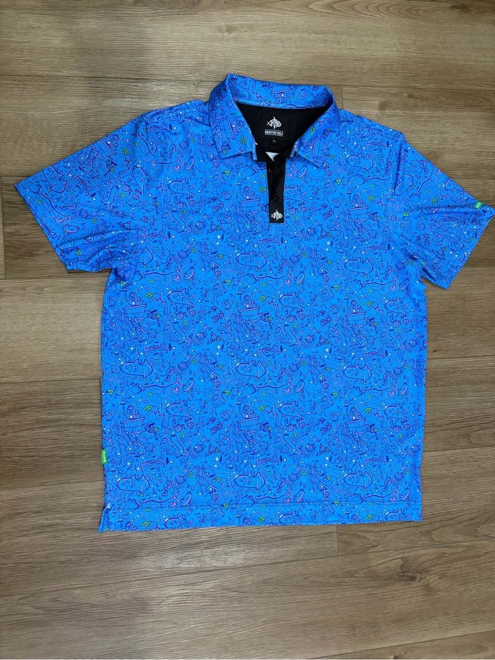 Grayfish Abstract Print Polo with Black Placket